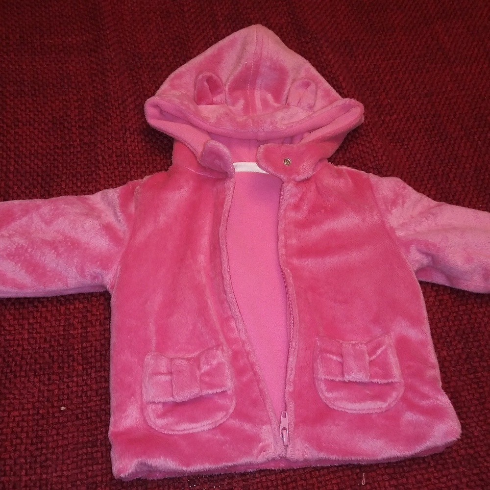 Pink w/ hooded ears thick fuzzy coat sz12 mo